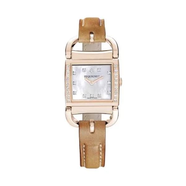 Pequignet E. Montre Pequignet Attellage Quartz - Cadran Nacre Blanc - Bracelet Marron Clair - 5896509CD-CMC