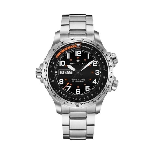 Hamilton Montre Hamilton Khaki Aviation X-Wind Day Date Automatique Cadran Noir Bracelet Acier 45 mm