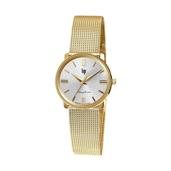 Lip Montre Lip Dauphine quartz cadran argent bracelet maille milanaise dorée 29 mm
