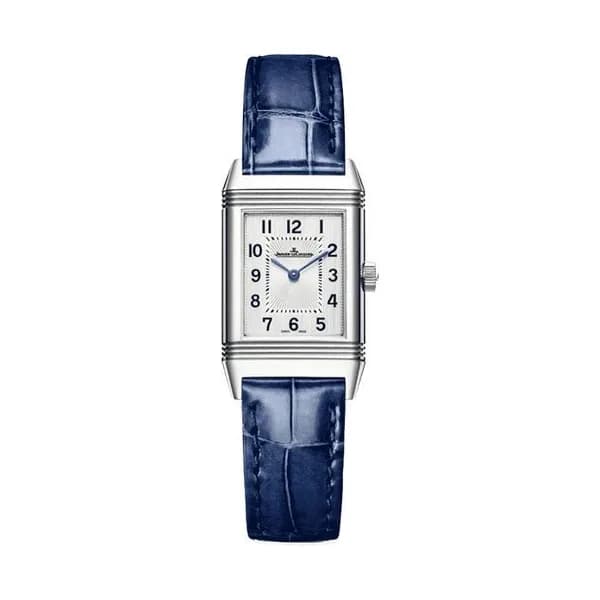 Jaeger-LeCoultre Montre Jaeger LeCoultre Reverso Classic Small mécanique cadran argent bracelet cuir bleu