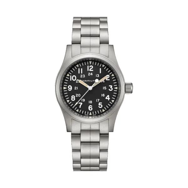 Hamilton Montre Hamilton Khaki Field mécanique à remontage manuel cadran noir bracelet acier 42 mm