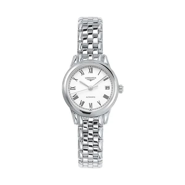 Longines Montre Longines Flagship automatique cadran blanc chiffres romains bracelet acier 5 maillons 26 mm