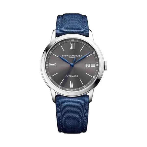 Baume & Mercier Montre Baume et Mercier Classima automatique cadran gris bracelet tissu bleu 42 mm