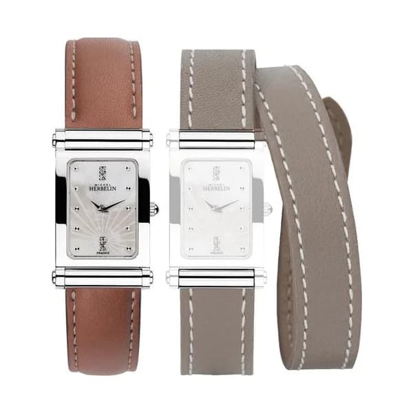 Michel Herbelin Montre Michel Herbelin Coffret Antarès quartz cadran nacre bracelets cuir gris et brun