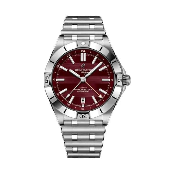 Breitling Montre Breitling Chronomat GMT Six Nations Pays de Galles automatique cadran bordeaux bracelet acier 40 mm