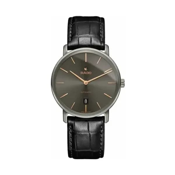 Rado Montre Rado DiaMaster Thinline Automatic Cadran Gris Bracelet cuir Noir