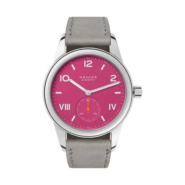 Nomos Montre NOMOS Club Campus Deep Pink mécanique cadran rose bracelet cuir gris 36 mm