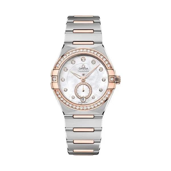 Omega Montre Omega Constellation Master Chronometer Petite Seconde Or Sedna et Diamants automatique cadran blanc bracelet acier 34 mm