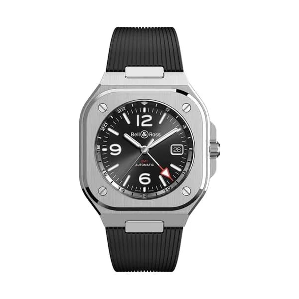 Bell & Ross Montre Bell &amp; Ross BR 05 GMT automatique cadran noir bracelet caoutchouc 41 mm