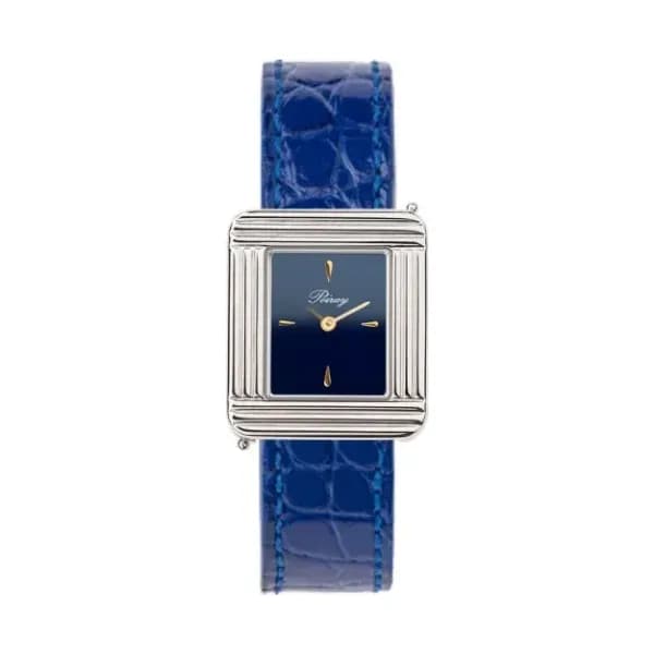 Poiray Montre Poiray Ma Première Acier Cadran Bleu Bracelet Alligator Bleu
