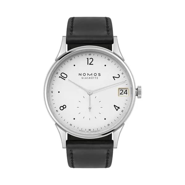 Nomos Montre NOMOS Minimatik 39 Date automatique cadran blanc argenté automatique bracelet cuir 39 mm