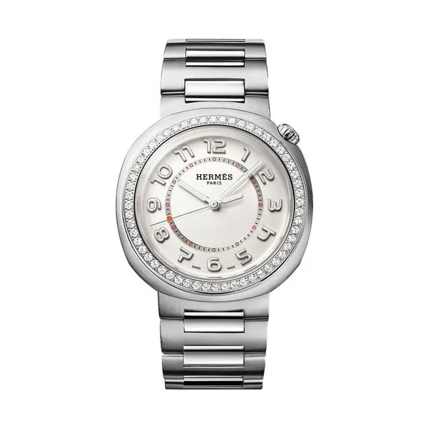 Hermès Montre HERMÈS Cut Grand Modèle automatique lunette sertie cadran argenté bracelet acier 36 mm