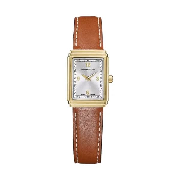 Michel Herbelin Montre Herbelin Art Déco quartz cadran argenté bracelet cuir 29,5 x 22 mm