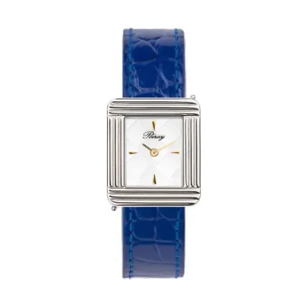 Poiray Montre Poiray Ma Première Cadran Blanc Texturé Bracelet Alligator Bleu