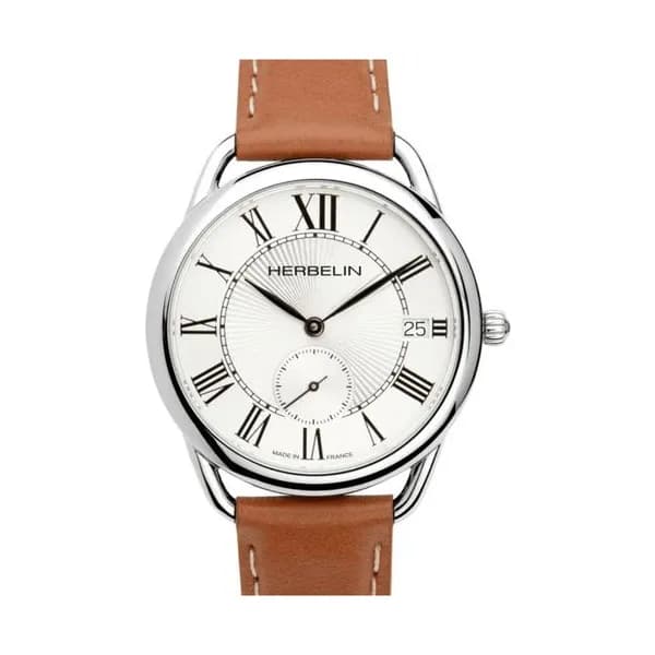 Michel Herbelin Montre Michel Herbelin Equinoxe quartz cadran argent bracelet cuir brun 34 mm
