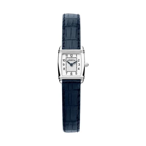 Michel Herbelin Montre Michel Herbelin Art Déco quartz cadran argent index chiffres arabes bracelet cuir bleu 17,80 x 19,40 mm