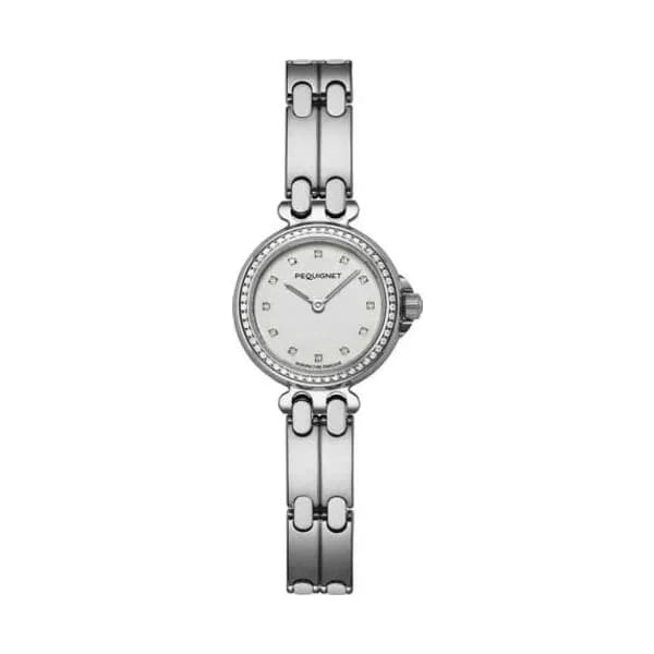 Pequignet E. Montre Pequignet Moorea - Cadran Blanc avec Index & Lunette Diamants 25 mm - 7850319