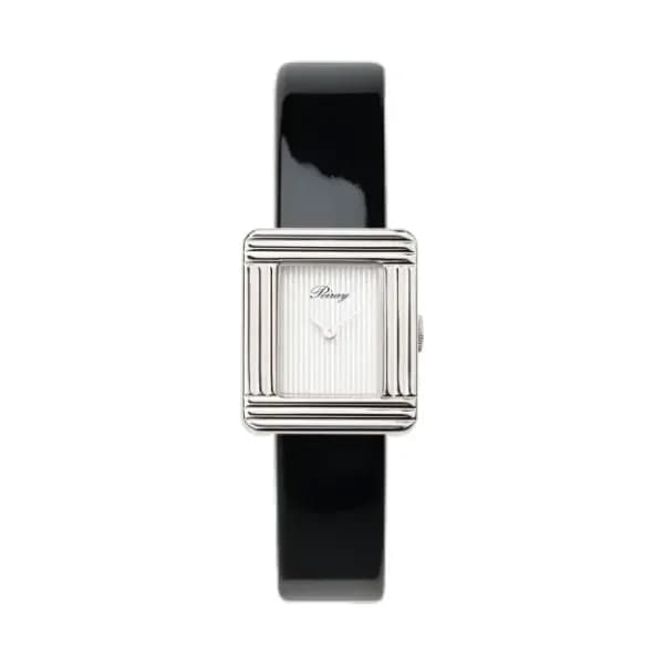 Poiray Montre Poiray Ma Première Mini Acier Cadran Ligné Bracelet Veau Vernis Noir