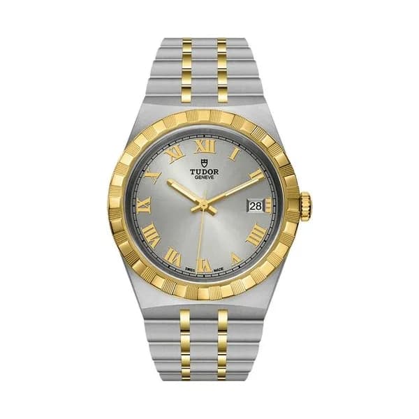 Tudor Montre Tudor Royal automatique cadran argenté bracelet acier et or jaune 38 mm