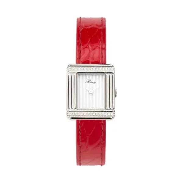 Poiray Montre Poiray Ma Première Mini Acier Serti Diamants Bracelet Alligator Rouge