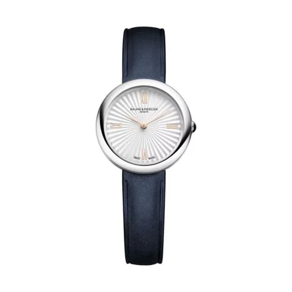 Baume & Mercier Montre Baume et Mercier Joia quartz cadran argenté bracelet cuir bleu 28 mm