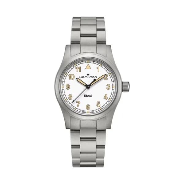 Hamilton Montre Hamilton Khaki Field quartz cadran blanc bracelet acier 33 mm