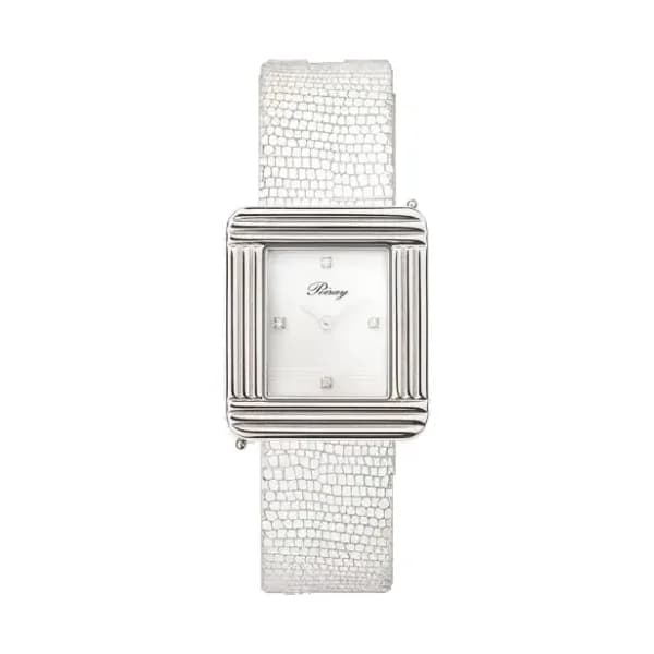 Poiray Montre Poiray Ma Première Cadran Blanc Serti Bracelet Chèvre Blanc