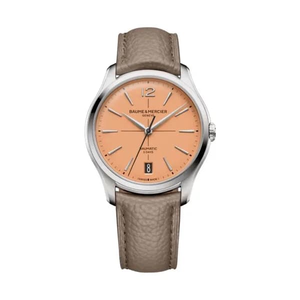 Baume & Mercier Montre Baume et Mercier Clifton automatique cadran saumon bracelets cuir beige et noir 39 mm