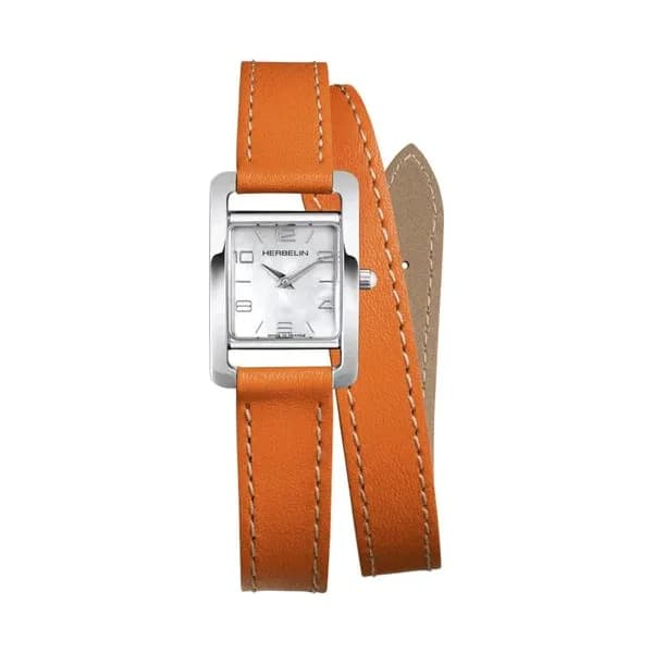Michel Herbelin Ve Avenue – Bracelet Double – Cuir Orange & Nacre