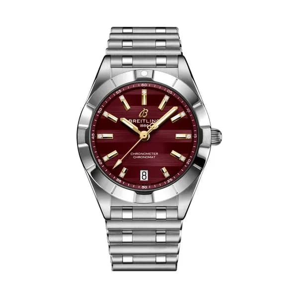 Breitling Montre Breitling Chronomat Six Nations Pays de Galles quartz cadran bordeaux bracelet acier 32 mm