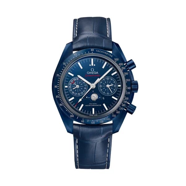 Omega Speedmaster 44,25 mm, céramique bleue sur bracelet en cuir