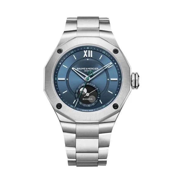 Baume & Mercier Montre Baume et Mercier Riviera Phase de Lune automatique cadran bleu bracelet acier 43 mm