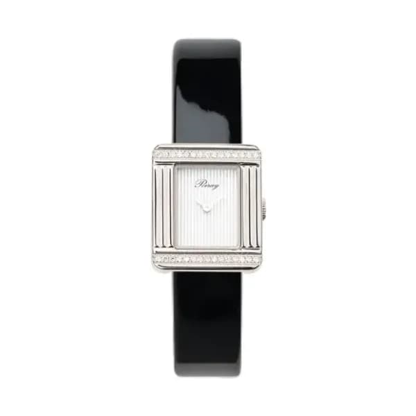 Poiray Montre Poiray Ma Première Mini Acier Serti Diamants Bracelet Veau Vernis Noir