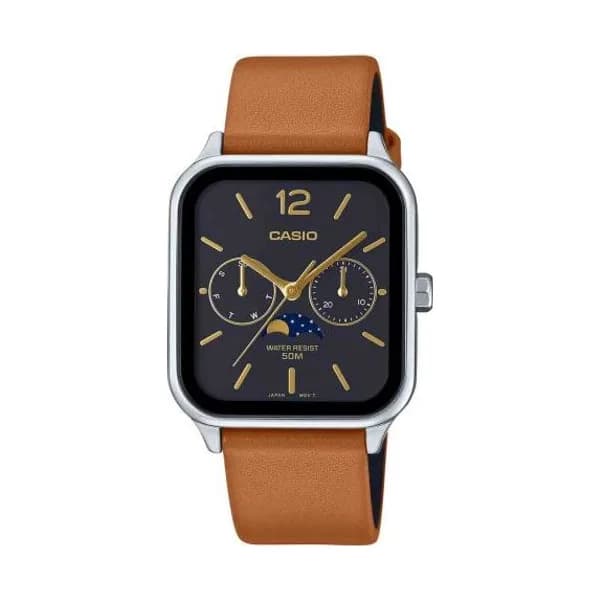 Casio Montre Casio Timeless - Moonphase - Gris Anthracite & Cuir - MTP-M305L-1AV