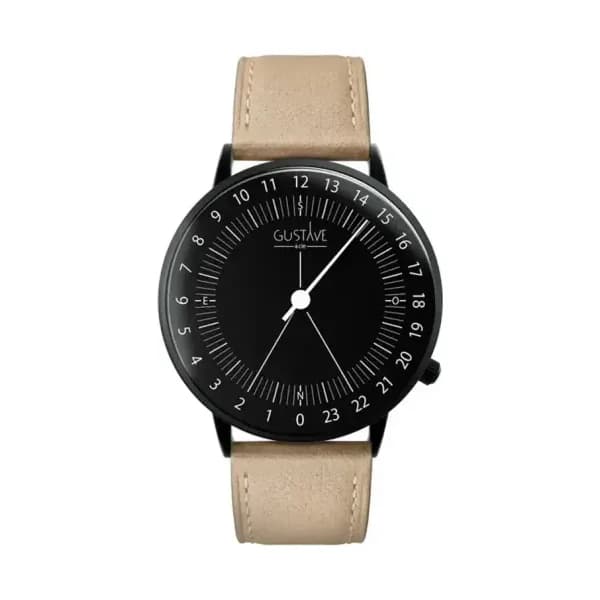 Gustave & Cie Montre 24H Antoine Noir & Noir Cuir Beige 40mm