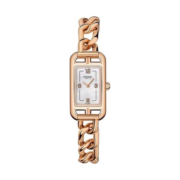 Hermès Montre HERMÈS Nantucket Petit Modèle Or Rose quartz cadran nacre blanche bracelet or rose 29 mm