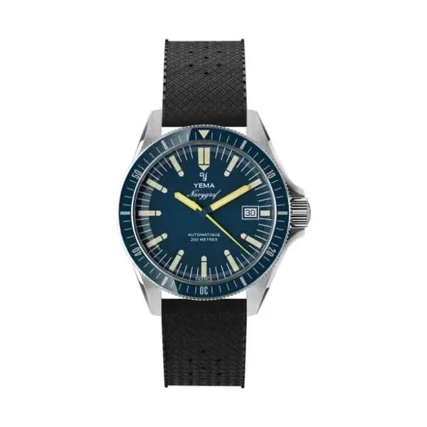 Yema Montre Yema Navygraf Heritage Cadran Bleu Bracelet Caoutchouc