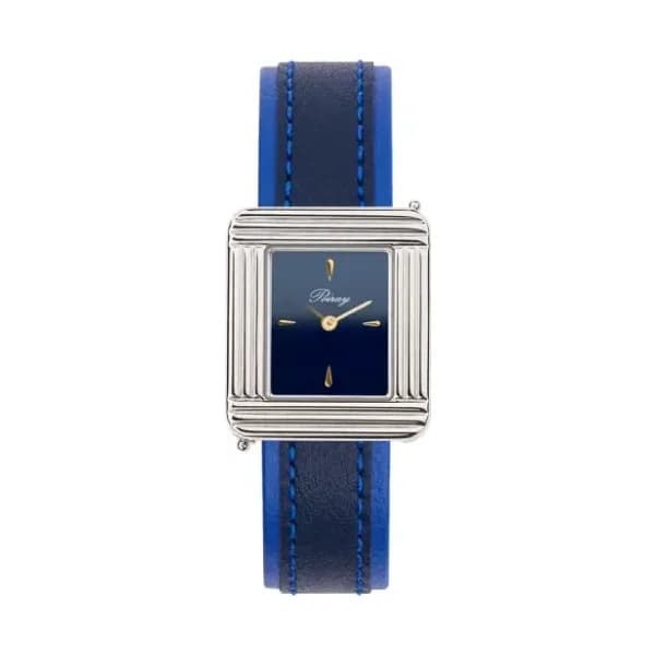 Poiray Montre Poiray Ma Première Acier Cadran Bleu Bracelet Veau Sellier Bleu Nuit