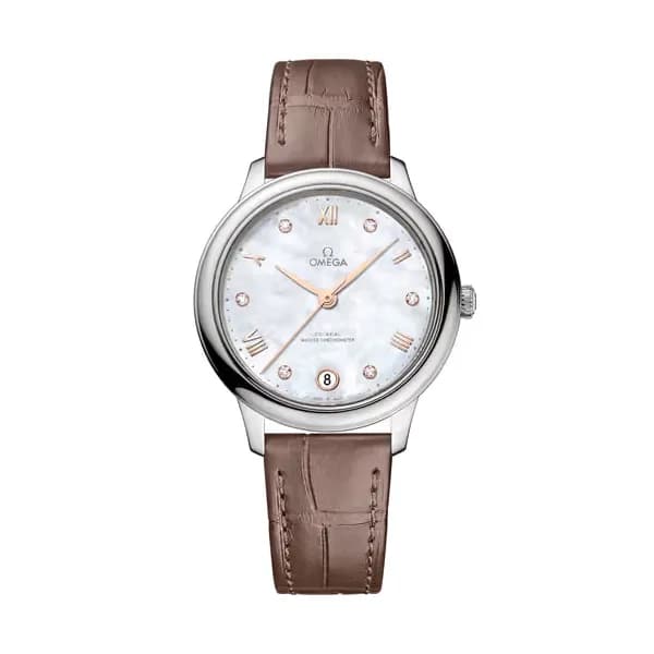 Omega De Ville 34 mm, acier sur bracelet en cuir