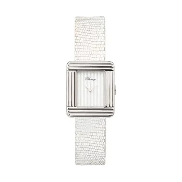 Poiray Montre Poiray Ma Première Mini Acier Cadran Ligné Bracelet Chèvre Blanc