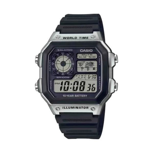 Casio Montre Casio Timeless - WorldTime - Argent & Noir - AE-1200WH-1CV