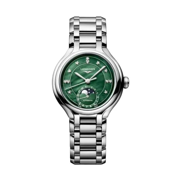 Longines Montre Longines Longines primaluna moonphase 34 mm Automatique Cadran Nacre vert vif Bracelet Acier