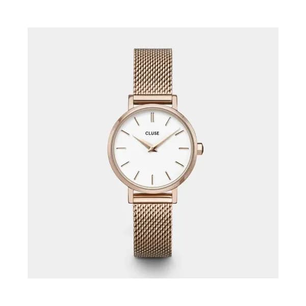 Cluse Boho Chic Petite Watch Mesh, White, Rose Gold Colour