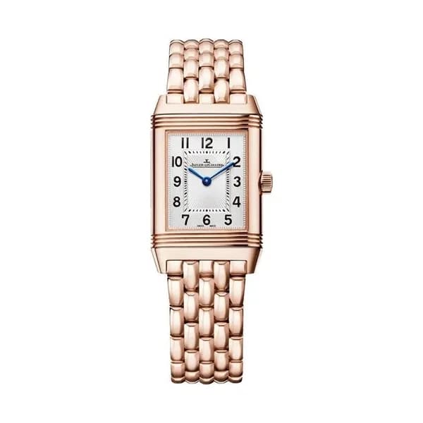 Jaeger-LeCoultre Montre Jaeger LeCoultre Reverso Classic Small Duetto mécanique cadran argent bracelet or rose