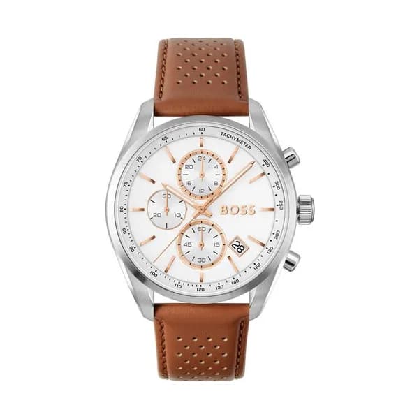 Hugo Boss Montre Boss Collection Grand Prix 44 en Cuir Marron