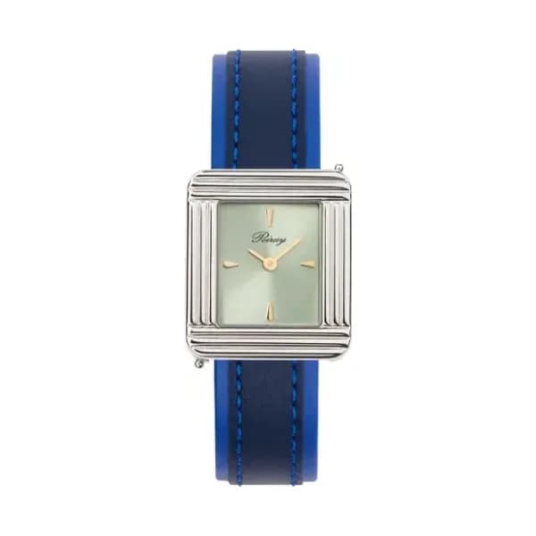 Poiray Montre Poiray Ma Première Acier Cadran Vert Bracelet Veau Sellier Bleu Nuit