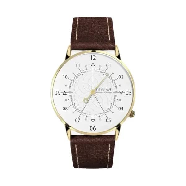 Gustave & Cie Montre 12H Louis Or & Blanc Cuir Marron Chocolat 36mm