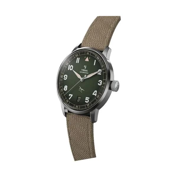 Yema Montre Yema Flygraf Flieger AAE automatique cadran vert bracelet tissu beige 40 mm