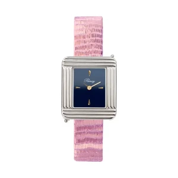 Poiray Montre Poiray Ma Première Mini Acier Cadran Bleu Bracelet Chèvre Rose