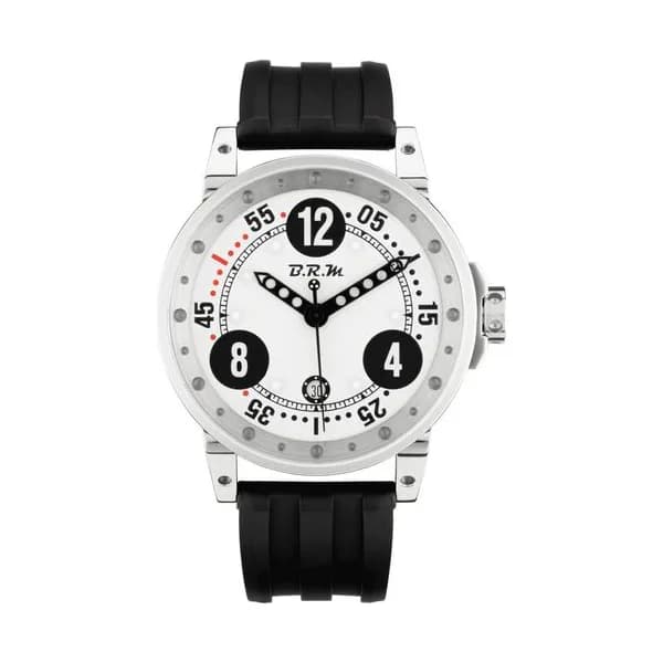 BRM Montre BRM V6 automatique inox cadran blanc aiguilles noires bracelet caoutchouc 44 mm